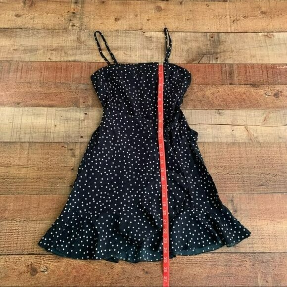 Princess Polly caesura wrap tie ruffled mini dress teal and white polka dot - 0 - Picture 3 of 7